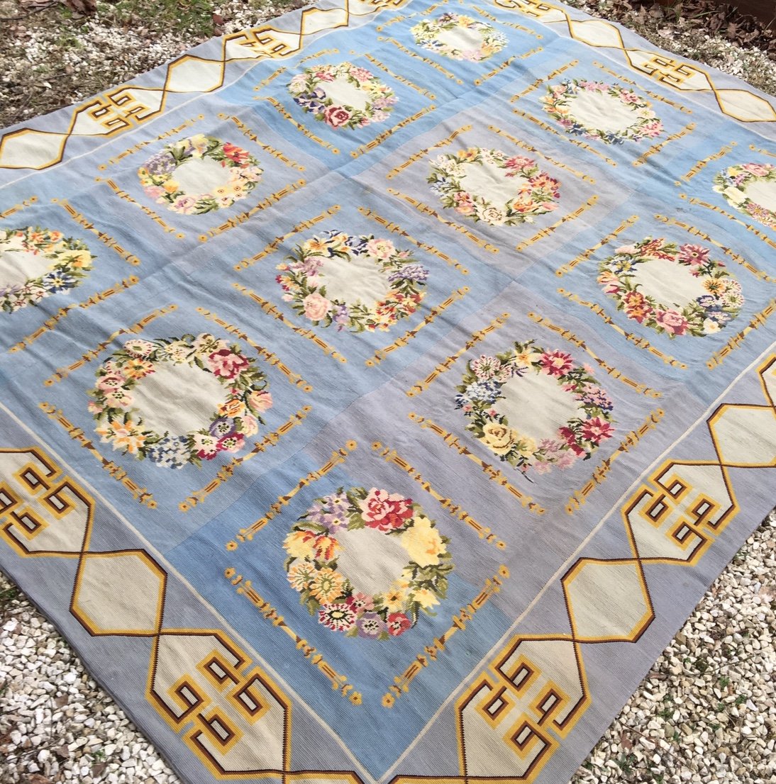 Large 19th Century Petit Point Rug - Dim: 2m90 X 2m36 