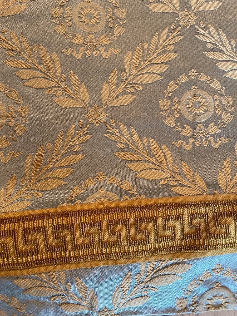 The Pair Of Antique Blue And Gold Silk Curtains -photo-4