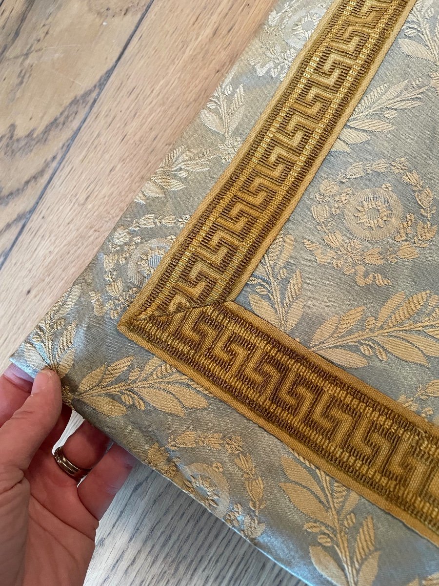 The Pair Of Antique Blue And Gold Silk Curtains -photo-1