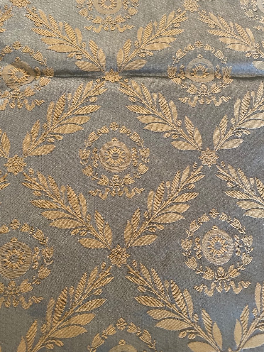 The Pair Of Antique Blue And Gold Silk Curtains 