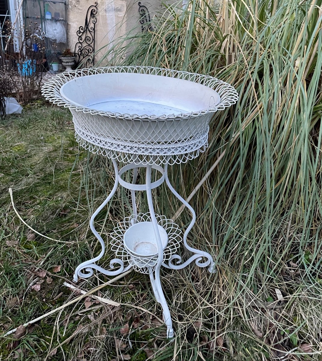 Large Wrought Iron And Woven Iron Planter-photo-2