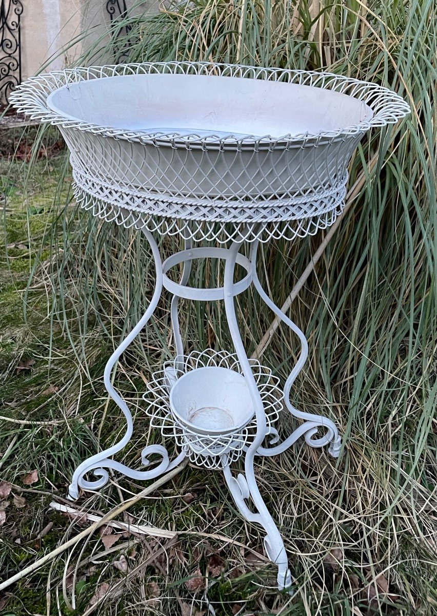 Large Wrought Iron And Woven Iron Planter