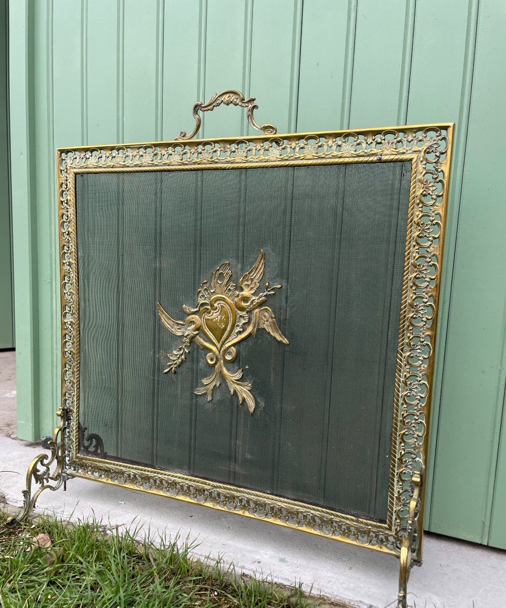 Gilt Bronze Fire Screen With Winged Heart-photo-4