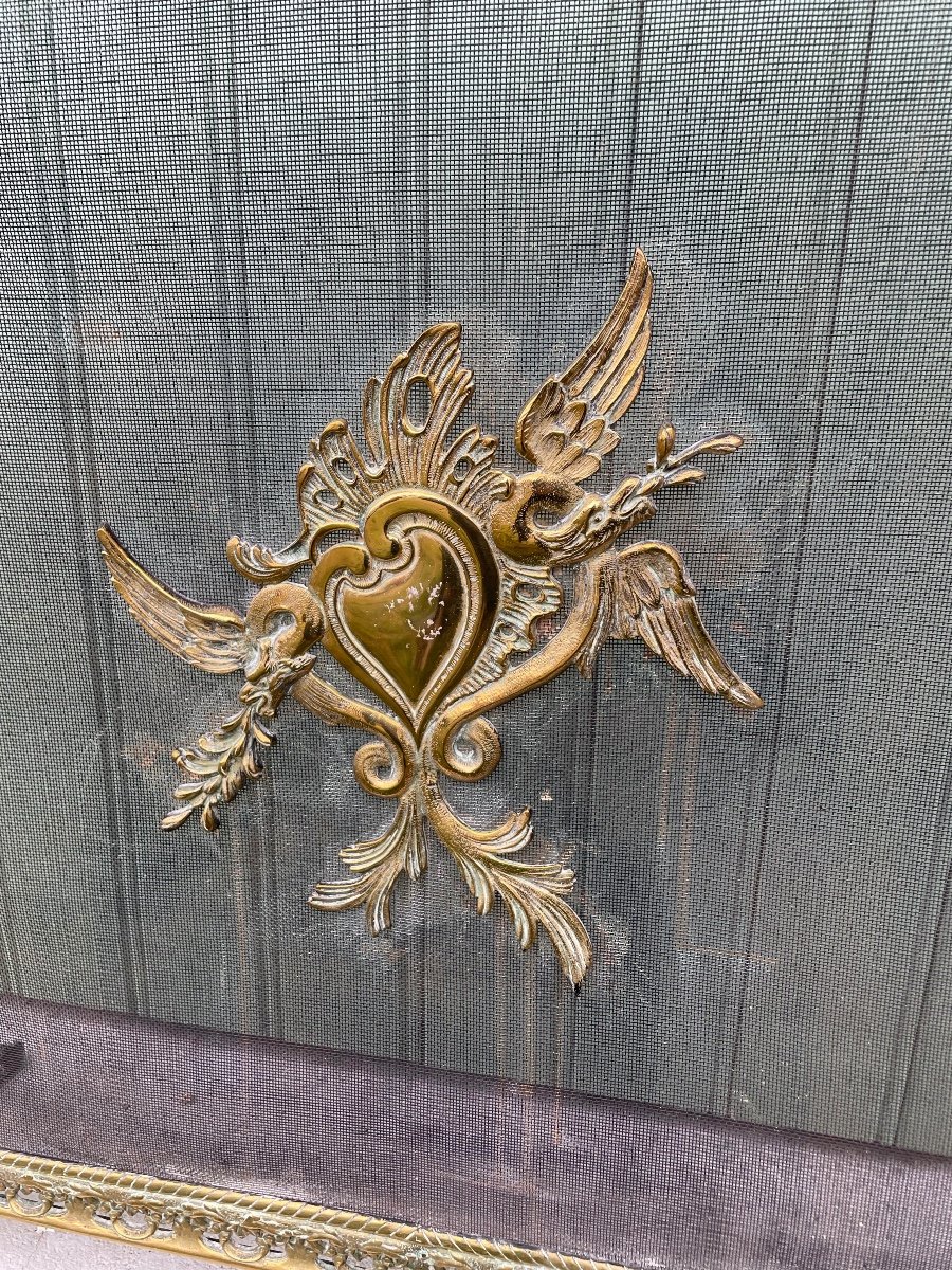 Gilt Bronze Fire Screen With Winged Heart-photo-2