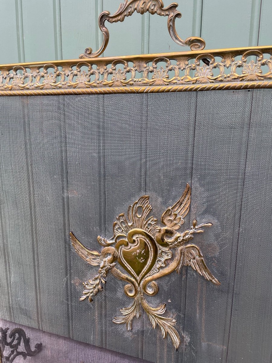 Gilt Bronze Fire Screen With Winged Heart-photo-6