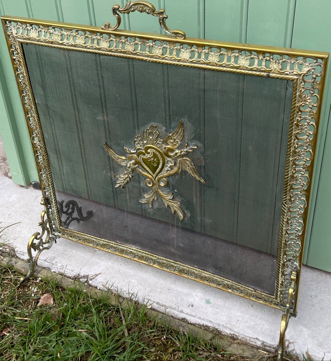 Gilt Bronze Fire Screen With Winged Heart-photo-7