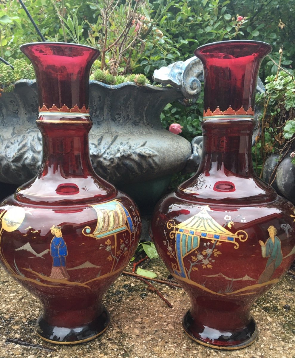 Pair Of Chinoiserie Decor Vases 