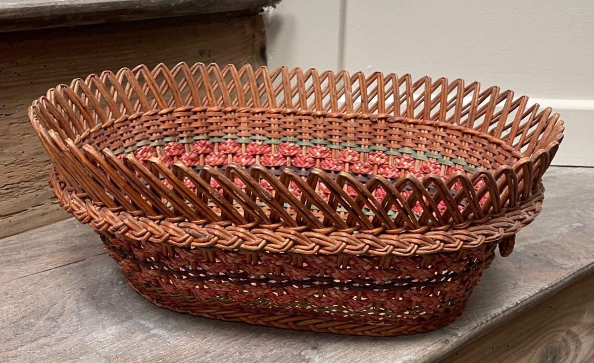 Folk Art Woven And Dyed Basket 