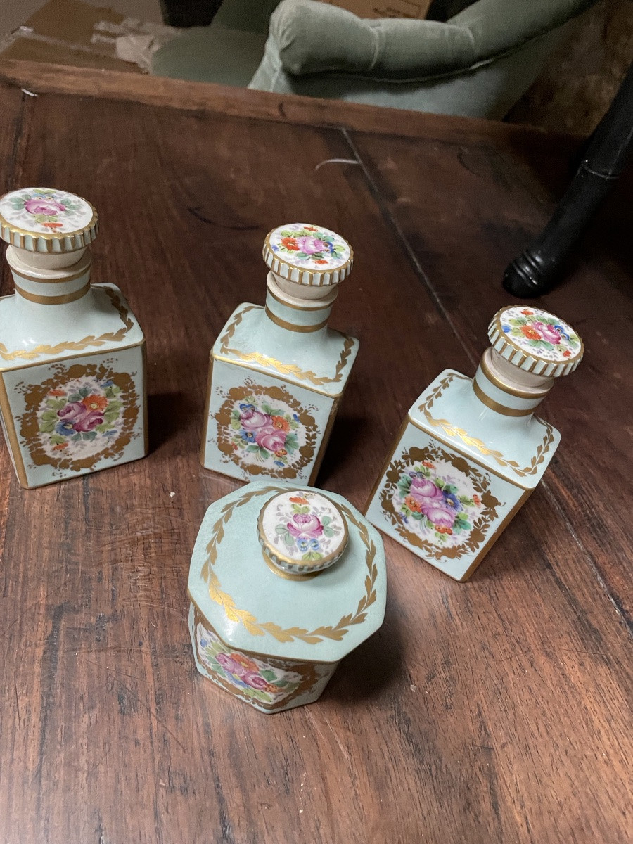 Porcelain Toilet Service And Matching Painted Tin Tray -photo-2