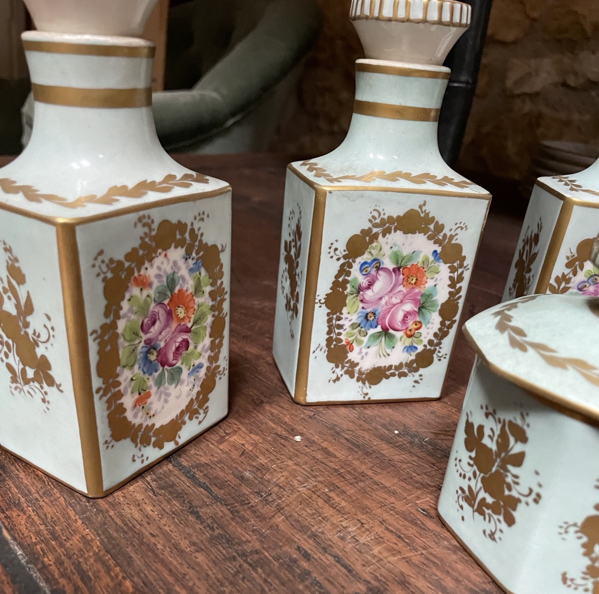 Porcelain Toilet Service And Matching Painted Tin Tray -photo-3