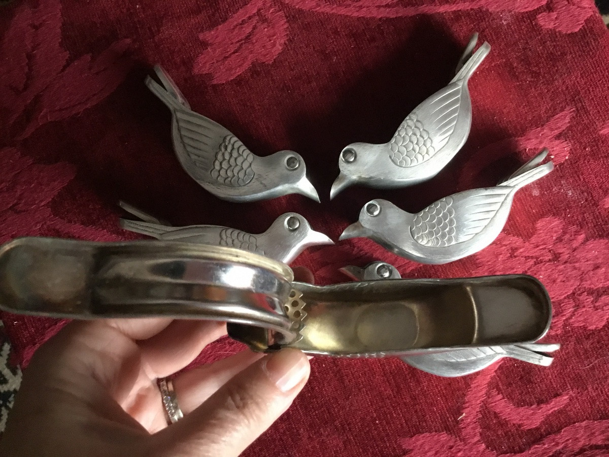 Set Of 6 Silver Metal Citrus Presses From The 50s-photo-2