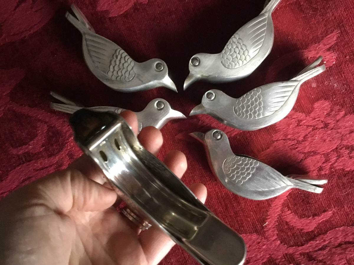 Set Of 6 Silver Metal Citrus Presses From The 50s-photo-6