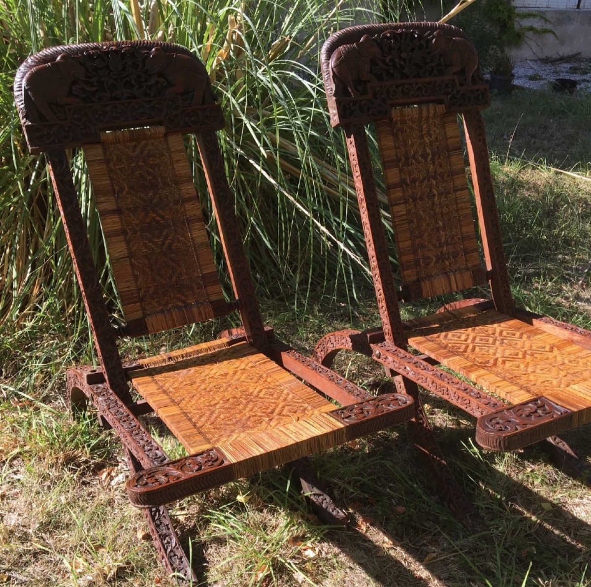 Paire De Fauteuils Planteur Esprit Colonial , Vers 1900-photo-4