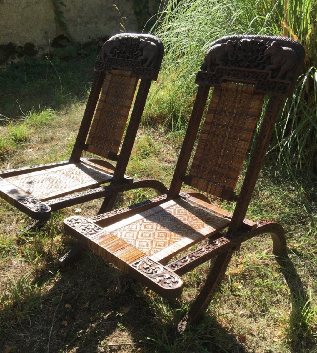 Paire De Fauteuils Planteur Esprit Colonial , Vers 1900-photo-6