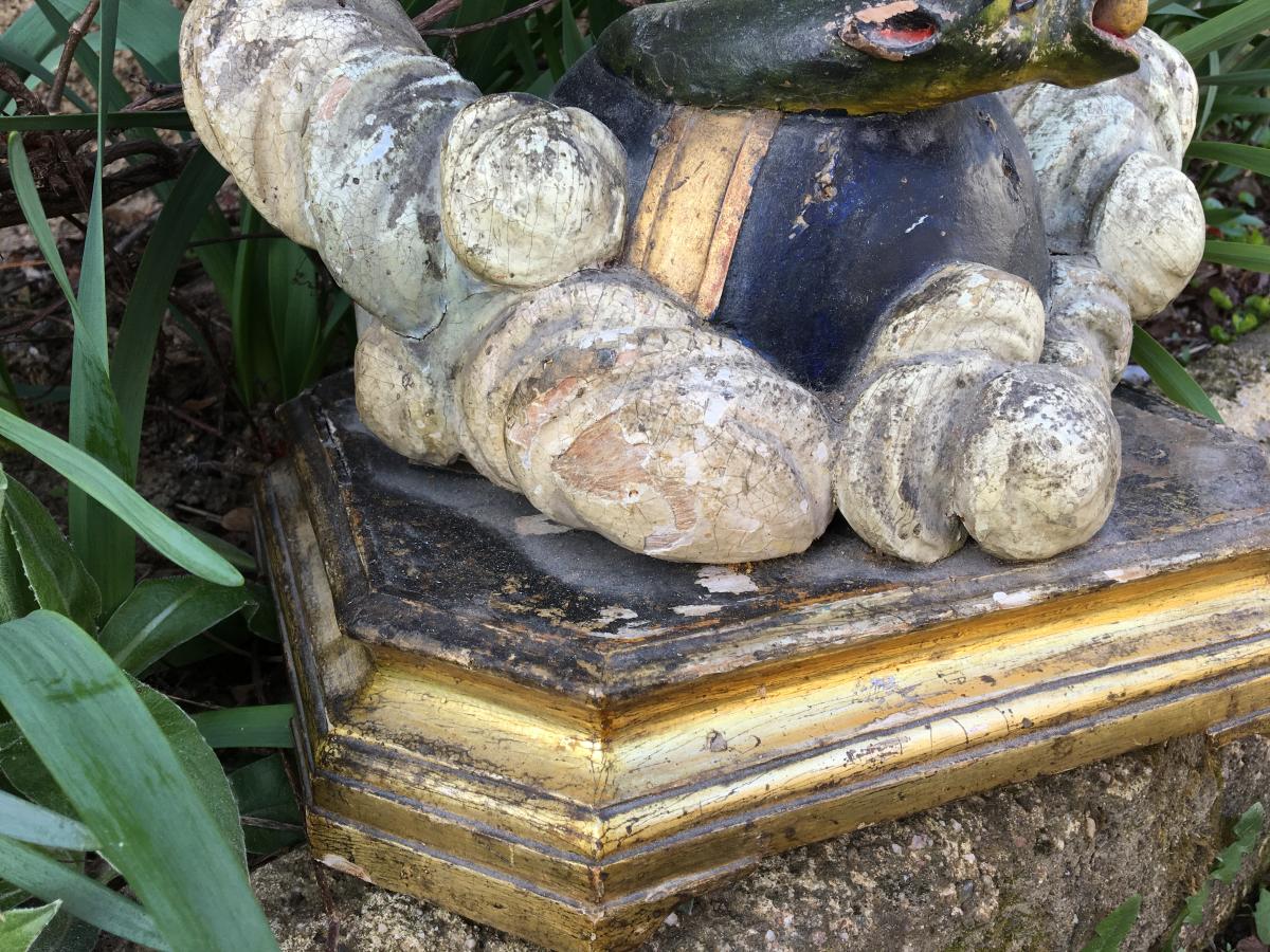 Socle De Statue, Bois Polychrome, Art Populaire, XIXè-photo-3