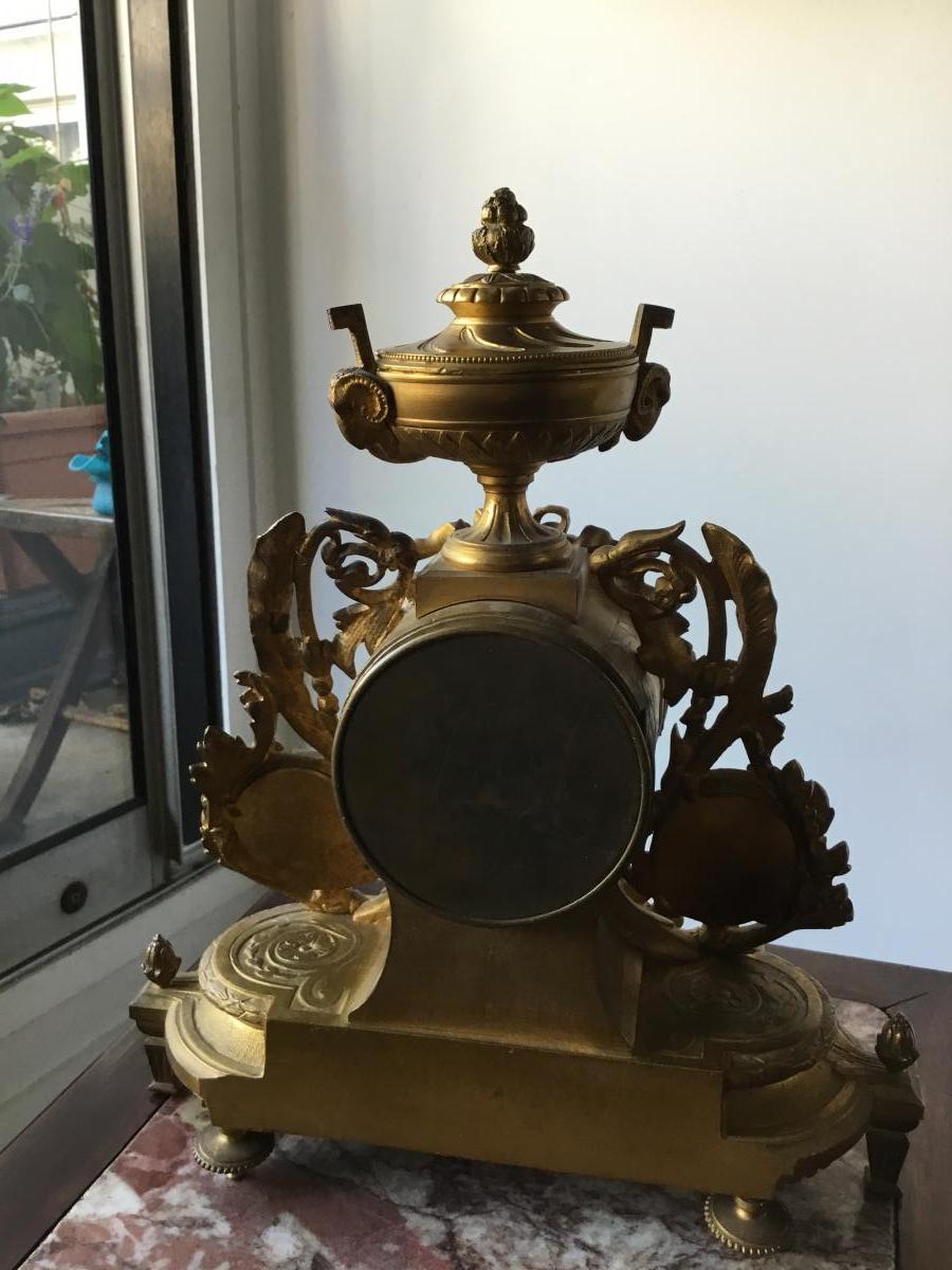 Pendule En Bronze Doré Et Plaques De Porcelaine, XIXème-photo-3