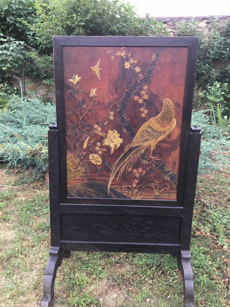 Large Screen Lacquered Wood Japonisant, Dlg De Viardot-photo-5