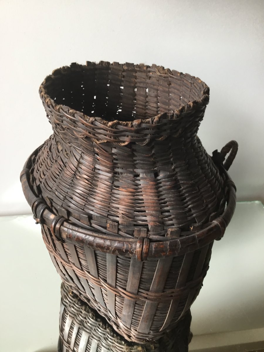 Japanese Woven Wicker Ikebana Basket, Edo Period-photo-2