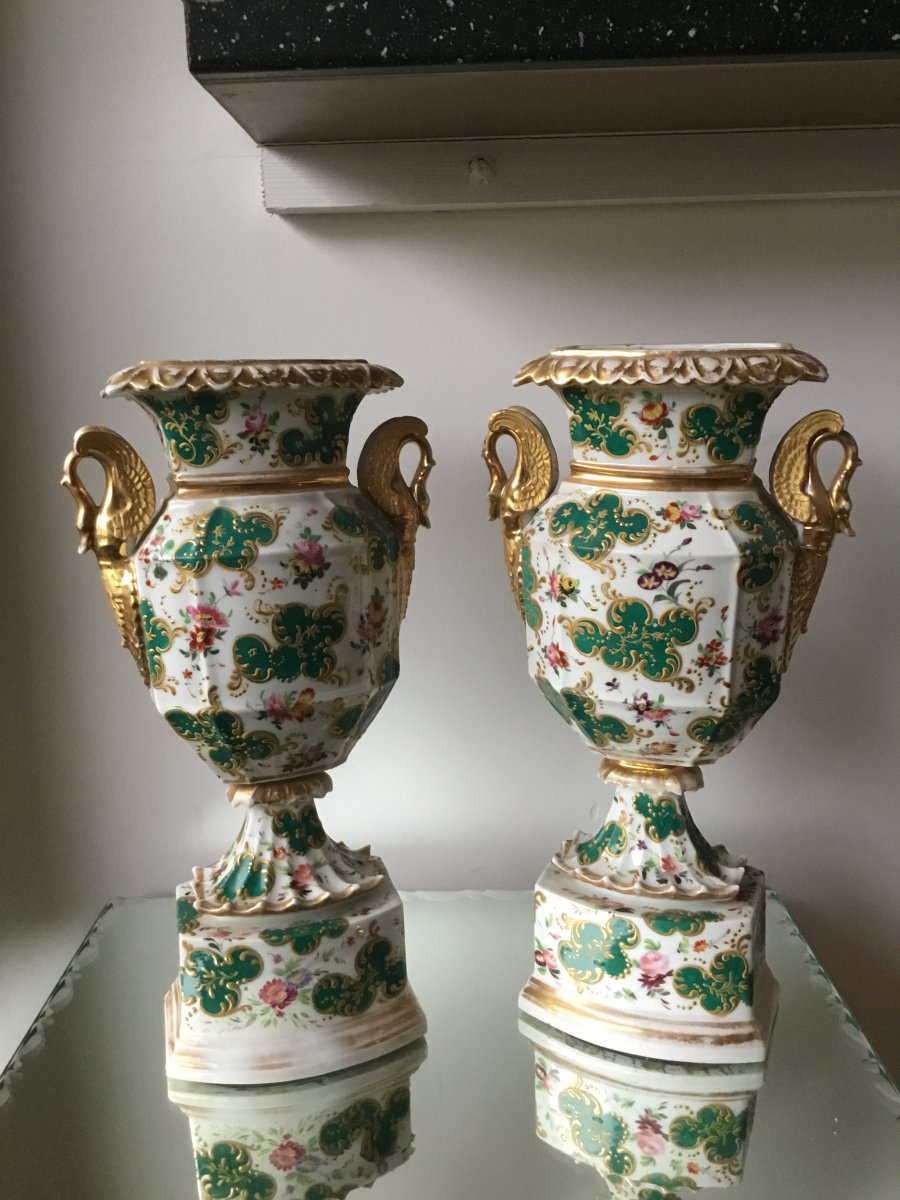  Paire De Vases Porcelaine De  Paris , époque Charles X-photo-2