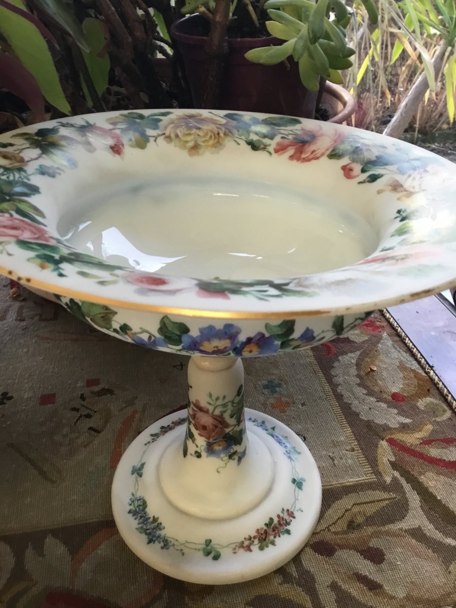 Large Opaline Fruit Bowl, Floral Decor, Nineteenth-photo-1