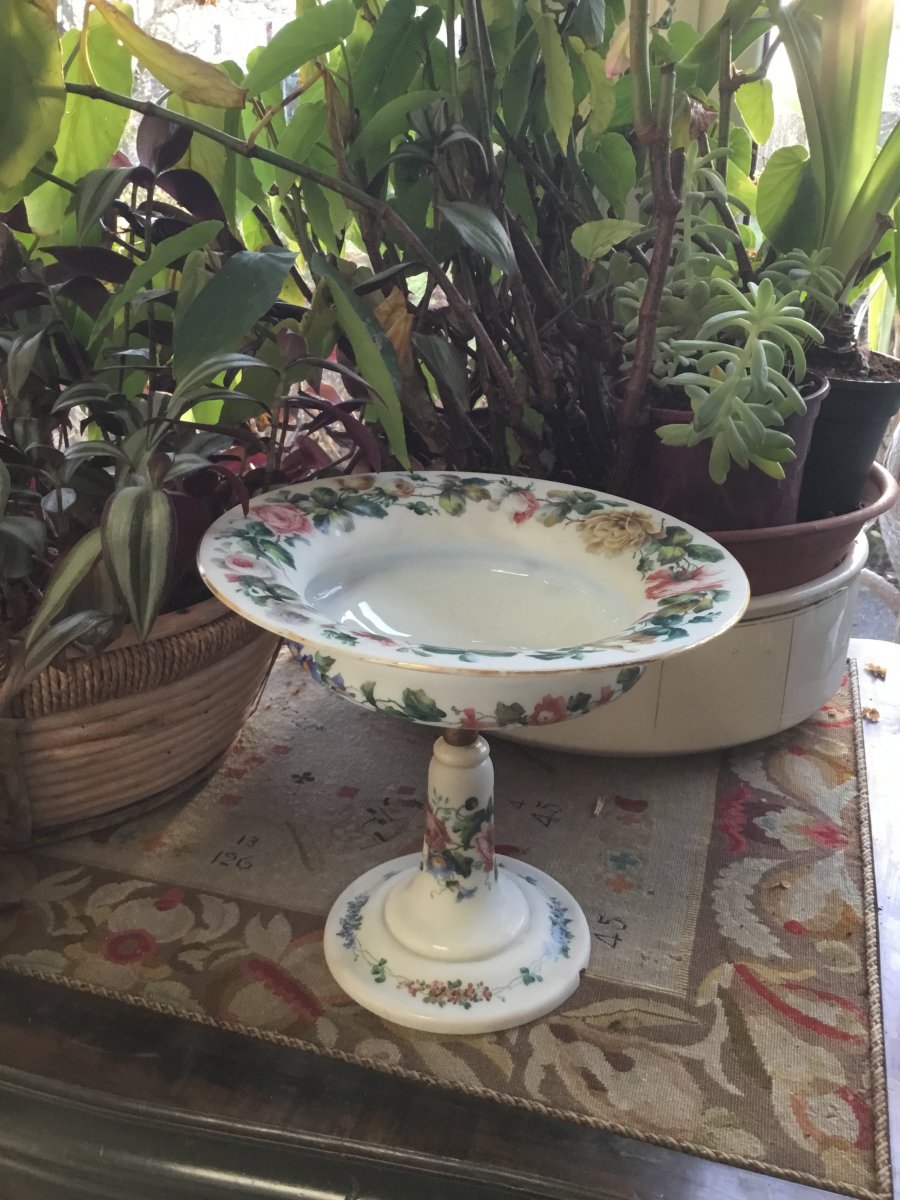 Large Opaline Fruit Bowl, Floral Decor, Nineteenth-photo-3