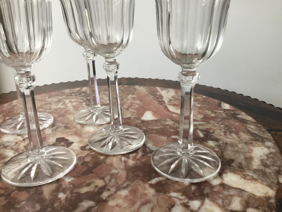 Suite Of 5 Crystal Wine Glasses, Prob Baccarat, Early Twentieth-photo-3