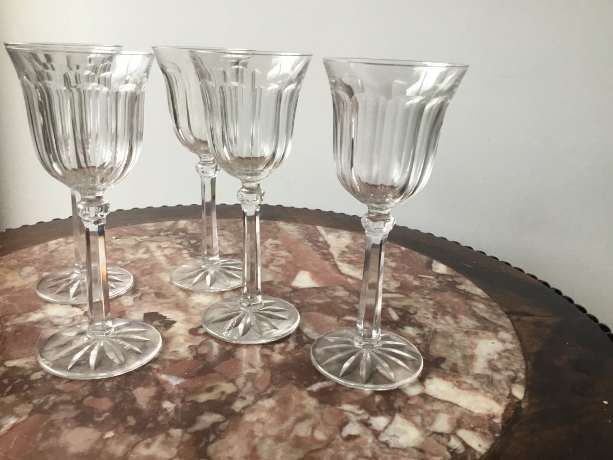 Suite Of 5 Crystal Wine Glasses, Prob Baccarat, Early Twentieth