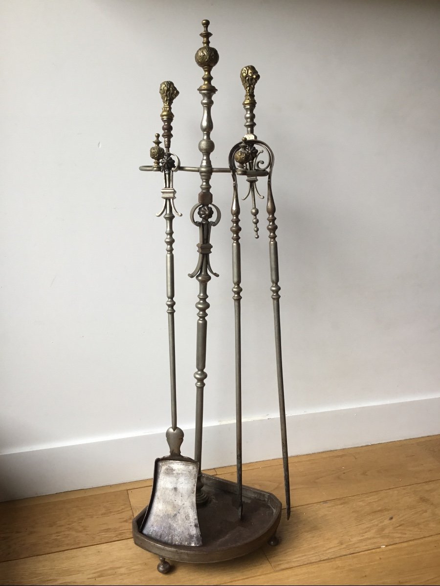 19th Century Iron And Bronze Fireplace Servant-photo-1