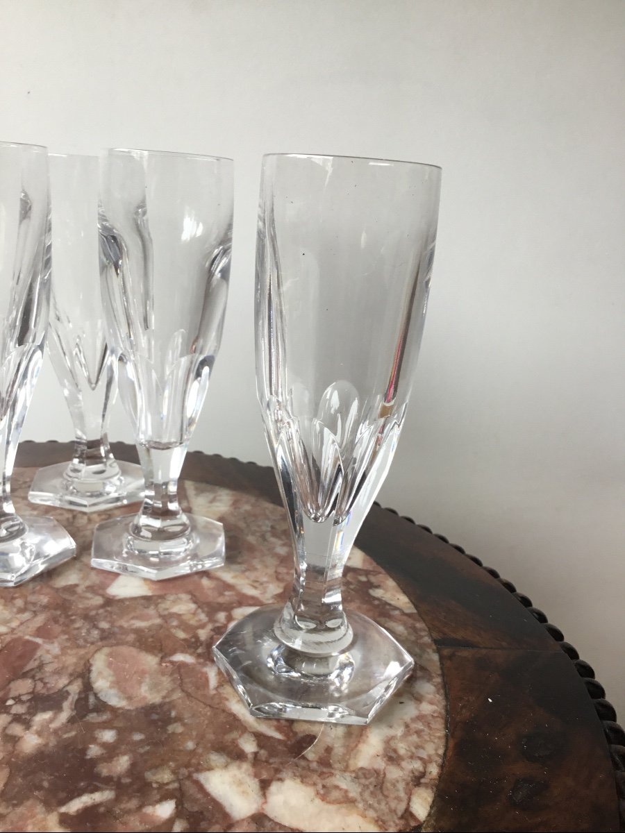 Suite Of 7 Crystal Flutes, Art Deco Model-photo-2