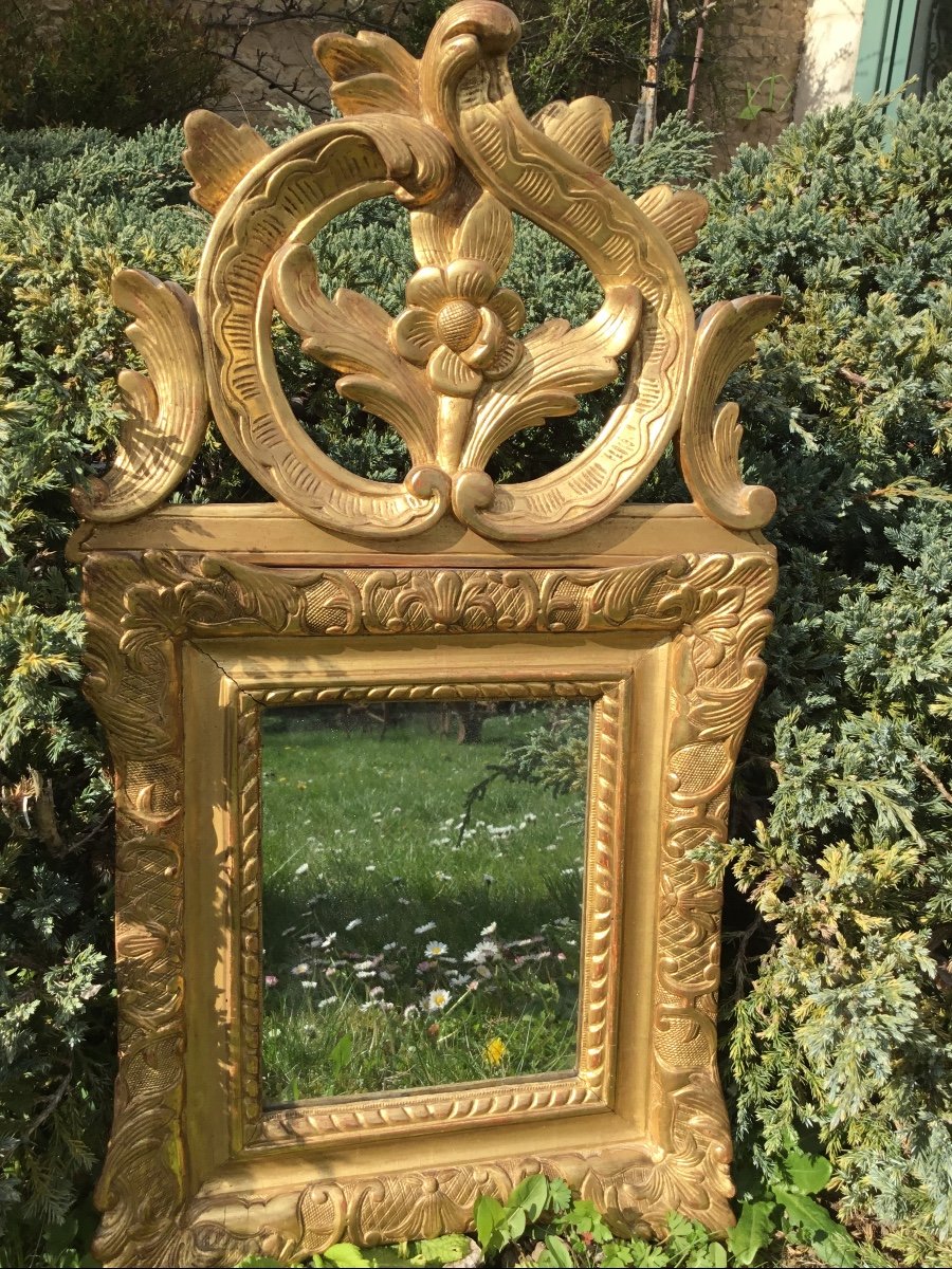 Miroir à Fronton En Bois Doré, XVIIIÈme -photo-3