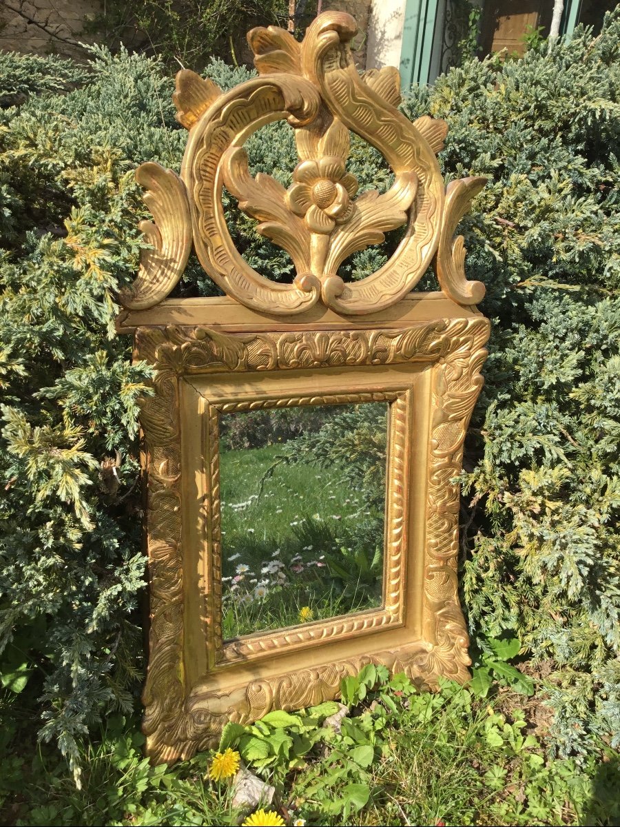 Miroir à Fronton En Bois Doré, XVIIIÈme -photo-3