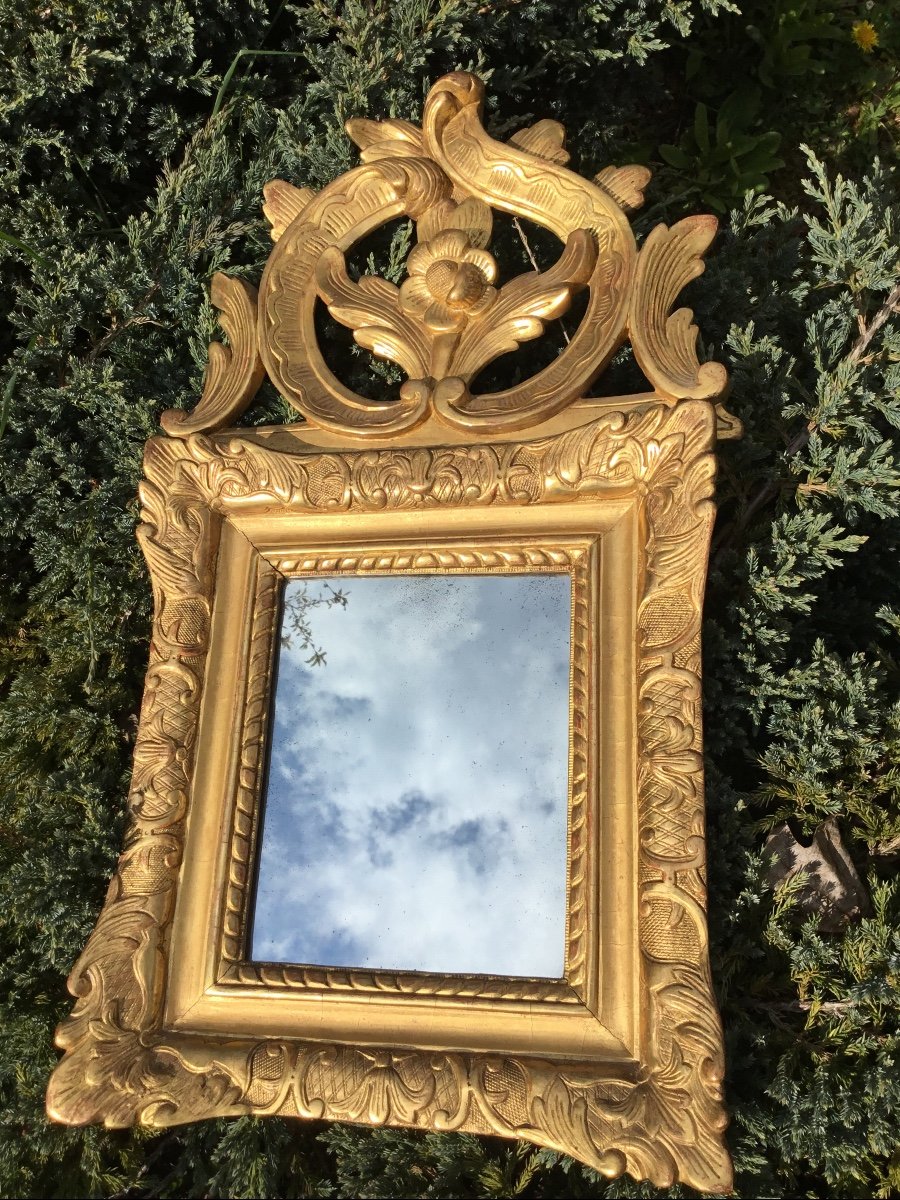 Mirror With Pediment In Golden Wood, Eighteenth-photo-5