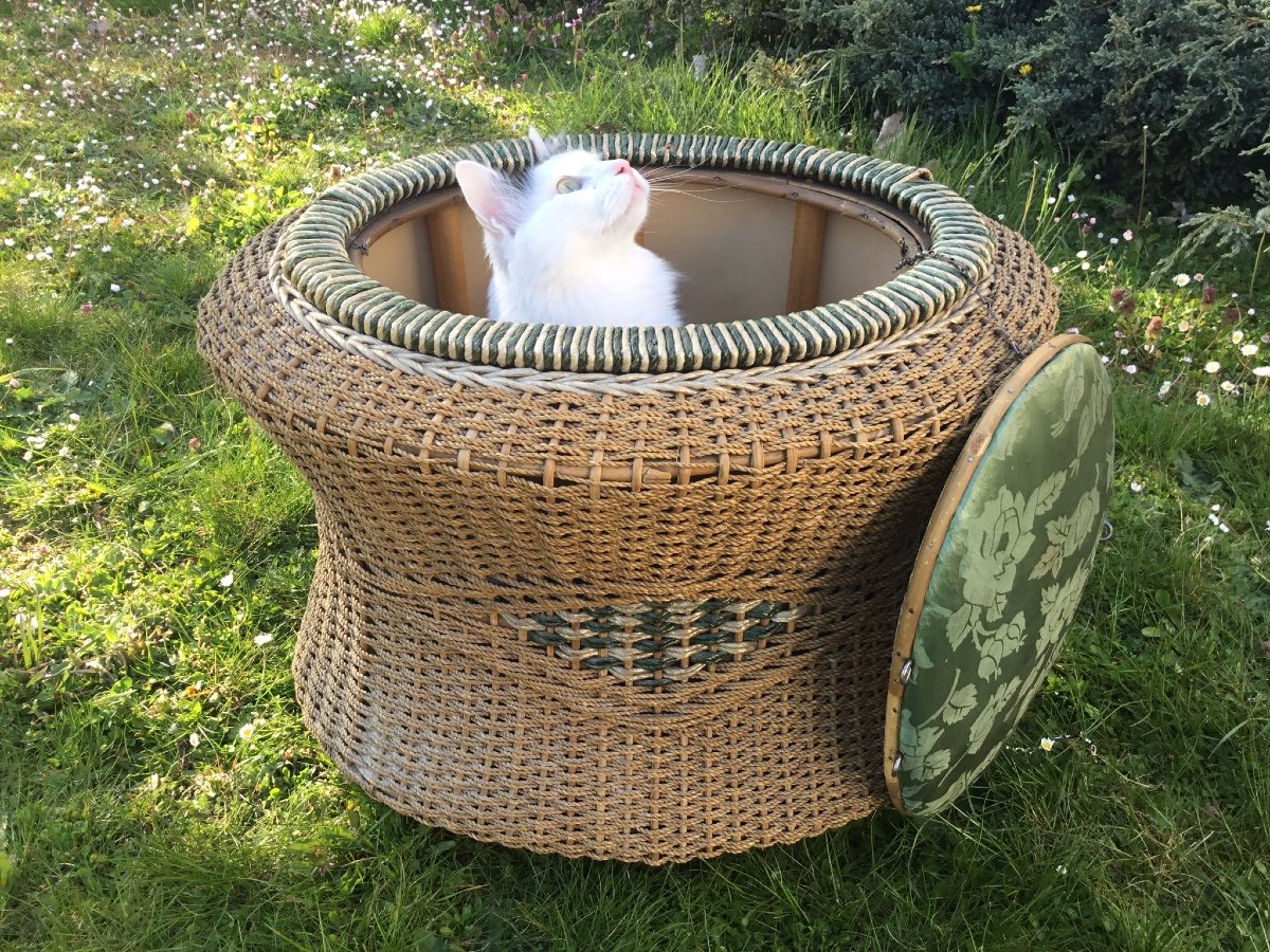 Pouf Forming Wooden And Rattan Chest-photo-2