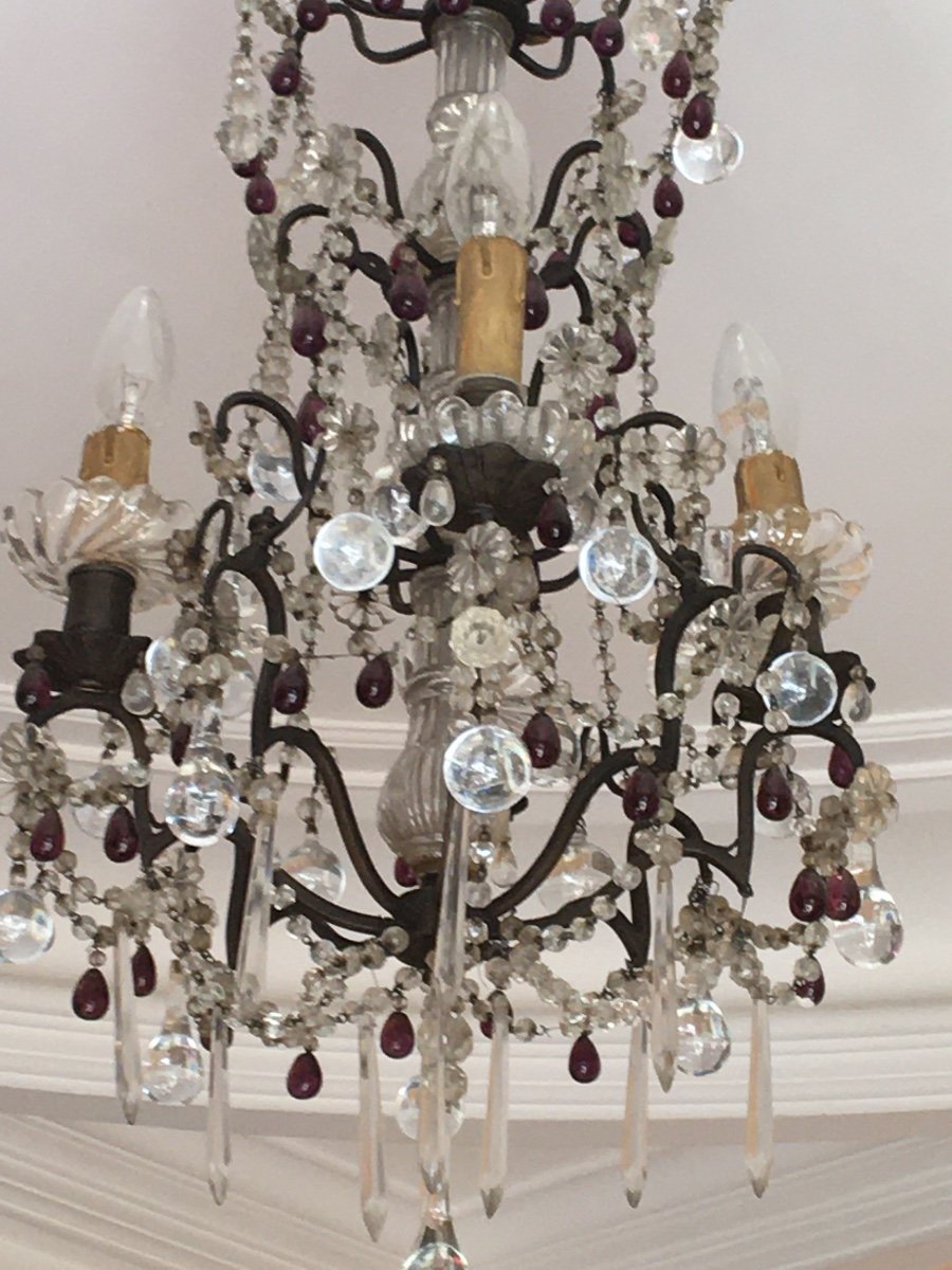 Chandelier With Pendants And Drops In White Crystal And Amethyst.-photo-4