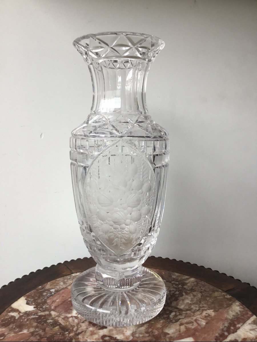Important Vase En Cristal Taillé Et Gravé, Vers 1900-photo-2