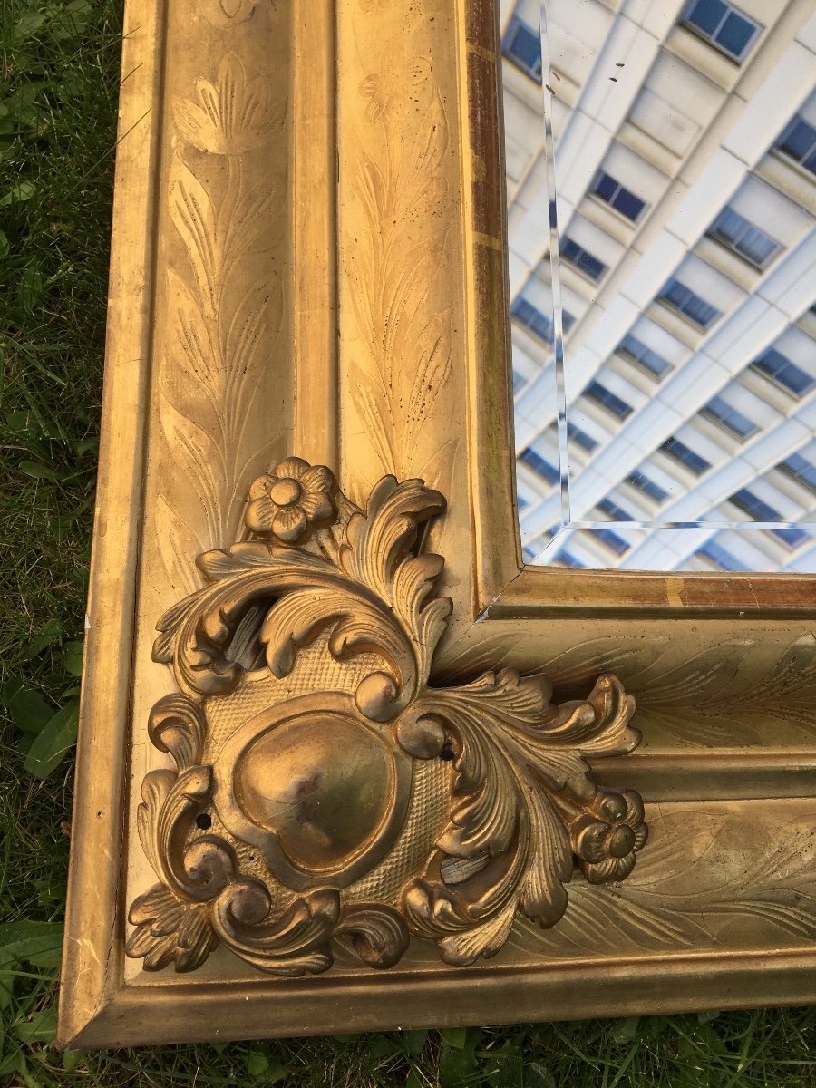 Mirror  Carved Gilded Wood Heart Corners , Eighteen Cent -photo-3