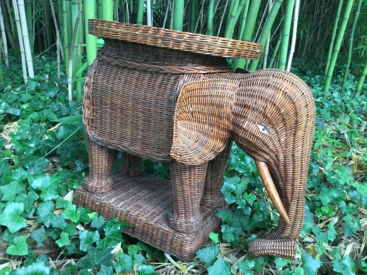 Rattan Elephant Trolley From The 1970s.-photo-2