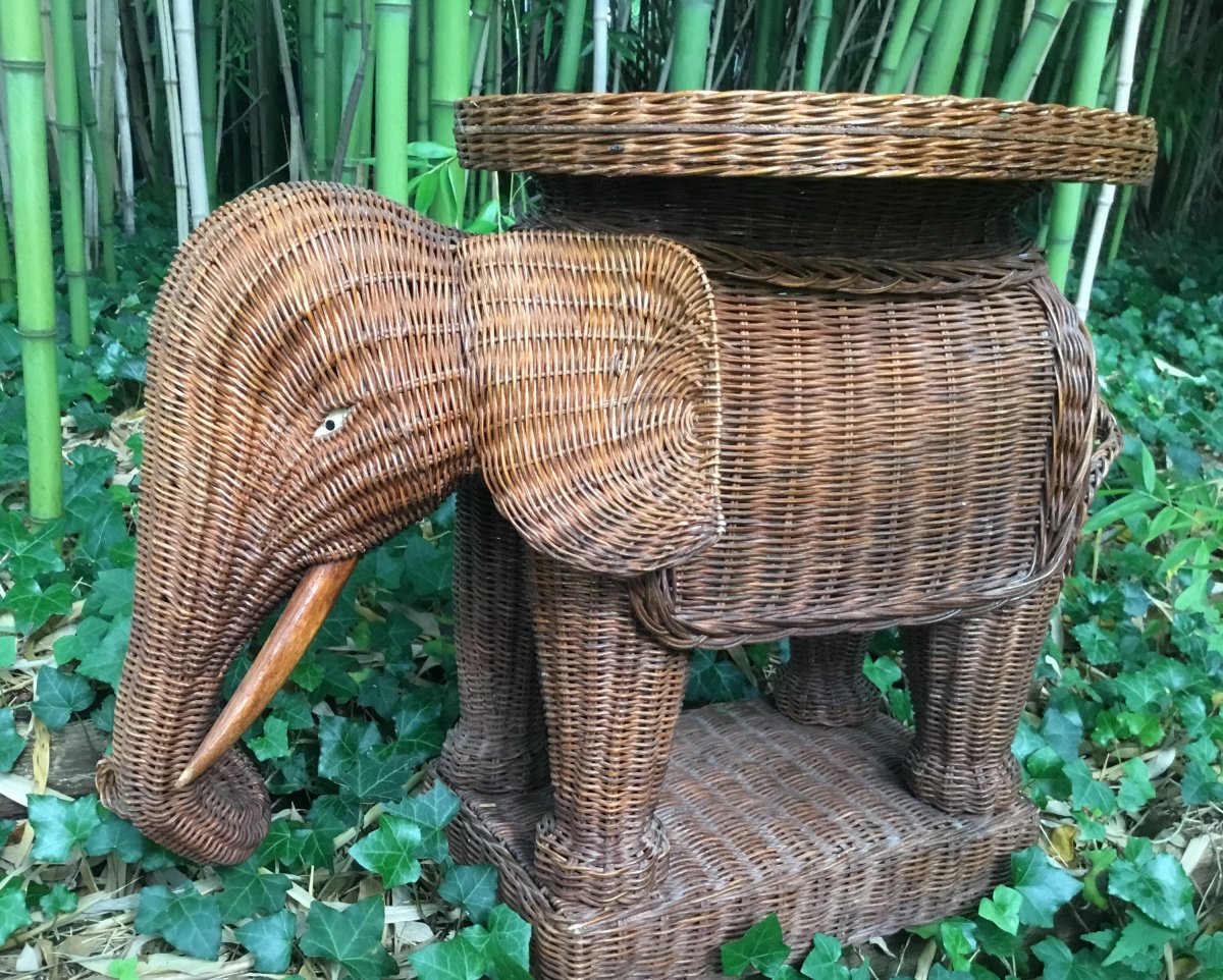 Rattan Elephant Trolley From The 1970s.-photo-3