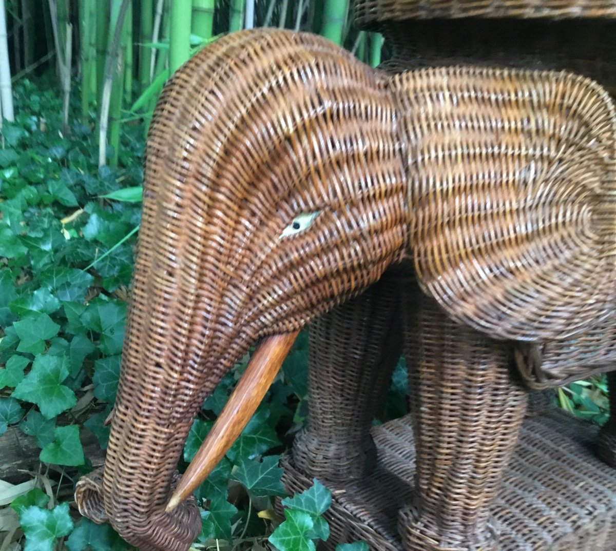 Rattan Elephant Trolley From The 1970s.-photo-4