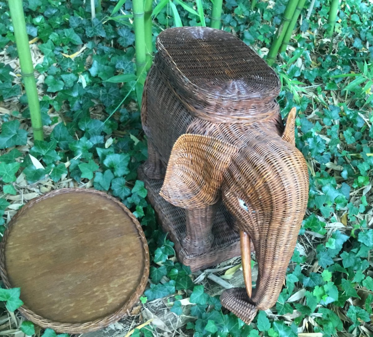 Rattan Elephant Trolley From The 1970s.-photo-3