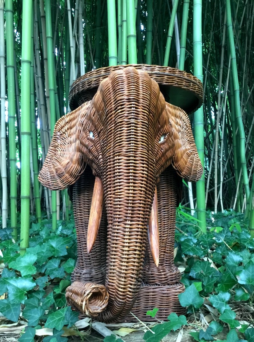 Rattan Elephant Trolley From The 1970s.