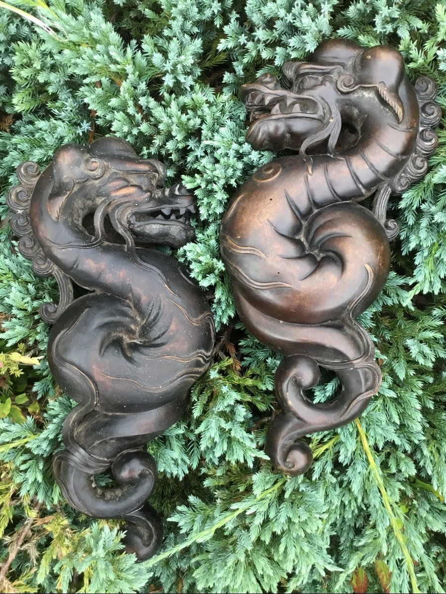 Paire De Dragons En Bois Sculptés D époque Napoléon III -photo-3