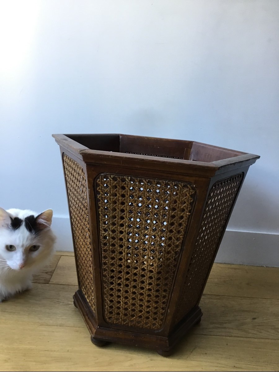 Louis XVI Style Hexagonal Cane Wastebasket-photo-4