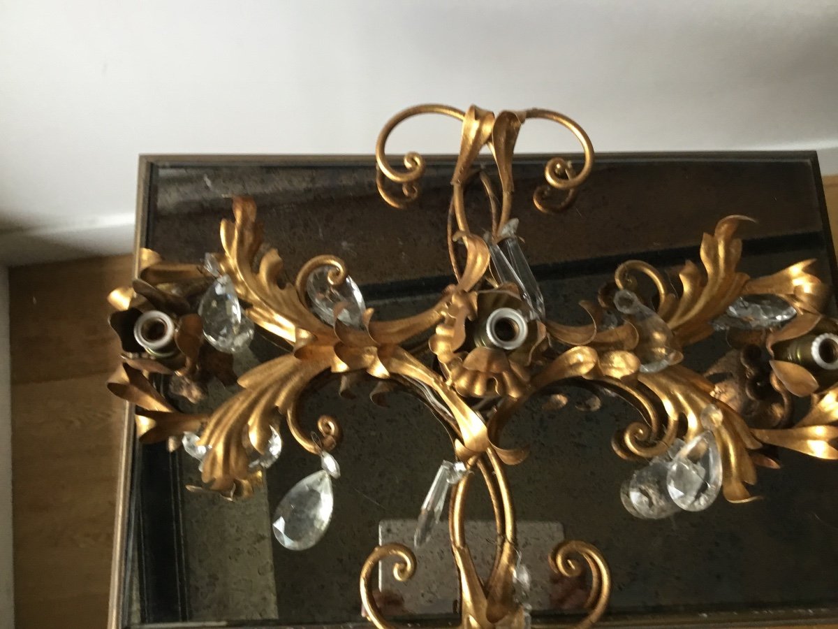 Wall Or Ceiling Lamp In Metal, Leaf Gilding-photo-3