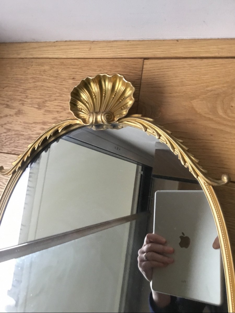 Miroir Ovale , Monture En Bronze Doré, Années 50-photo-1