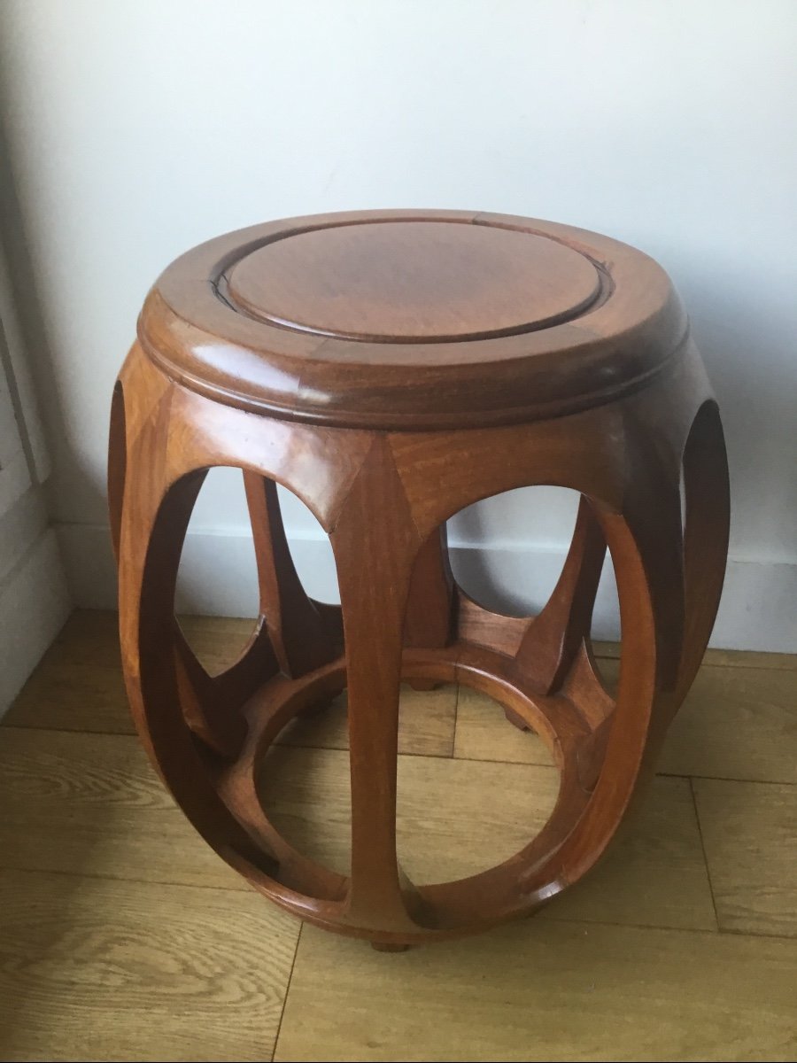 Drum Shape Stool In Exotic Wood-photo-5