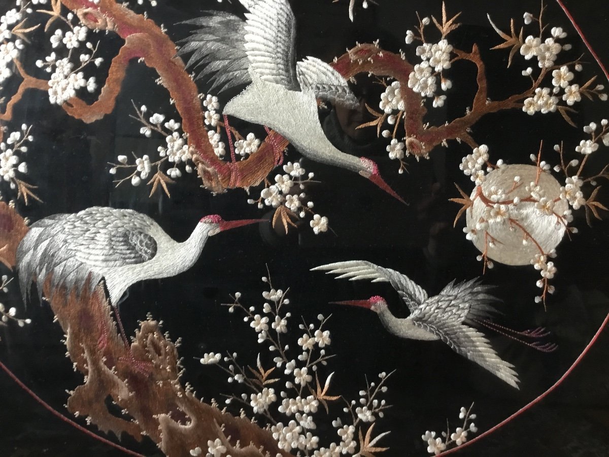 Broderie, Grues au Clair de Lune, Art Nouveau, Encadrée , japon-photo-6