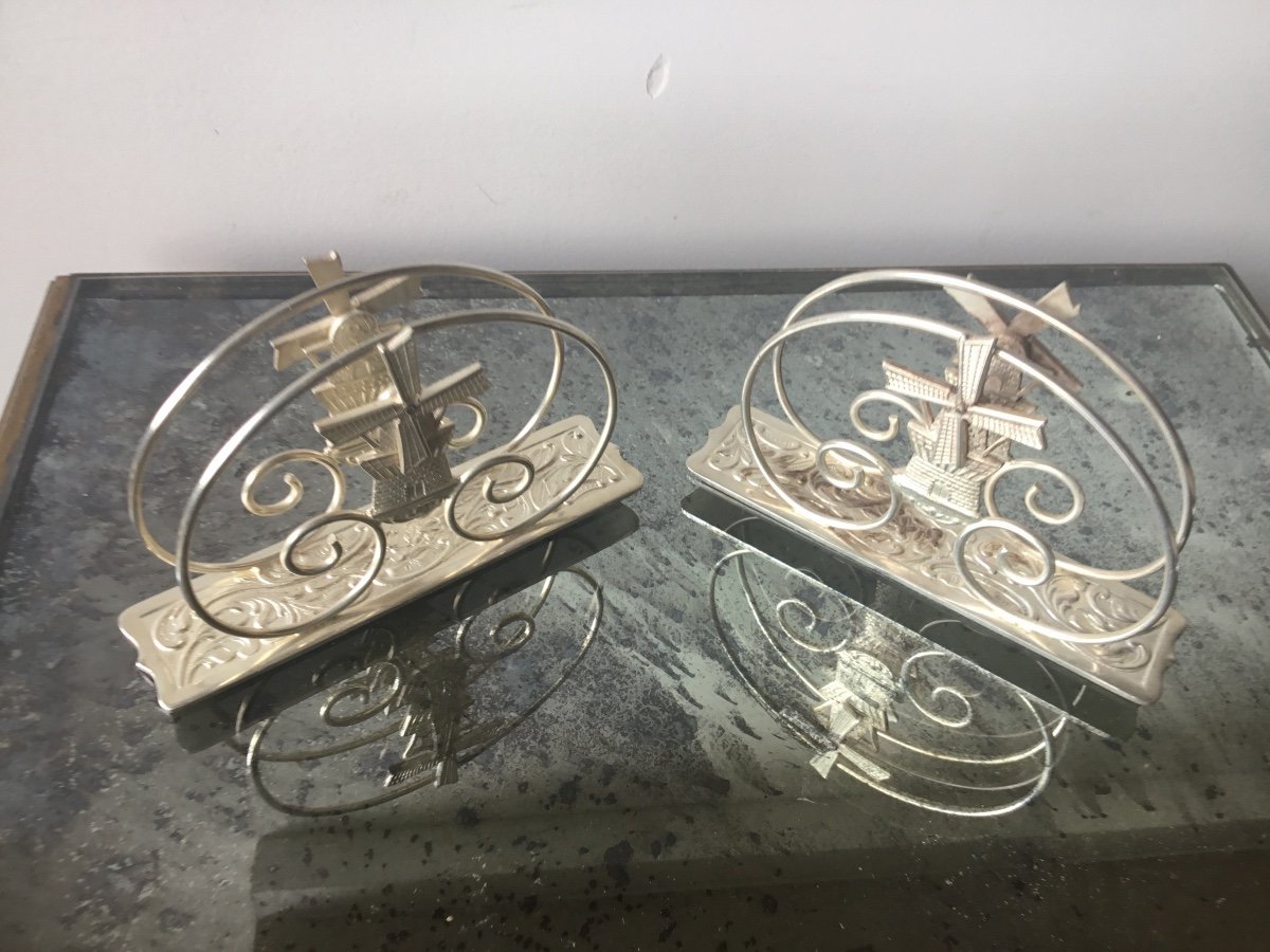 Pair Of Napkin Holders In Silver Metal, Circa 1950-photo-5