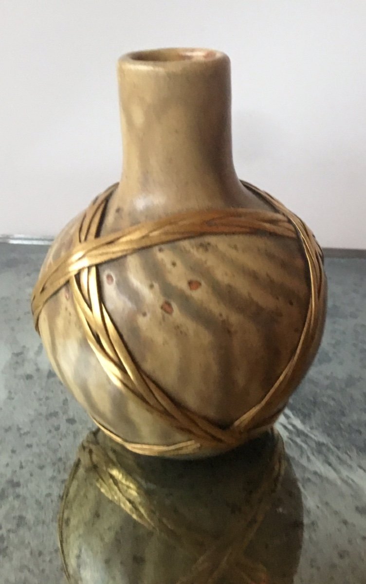 Miniature Circled Vase In Braided Golden Brass-photo-3