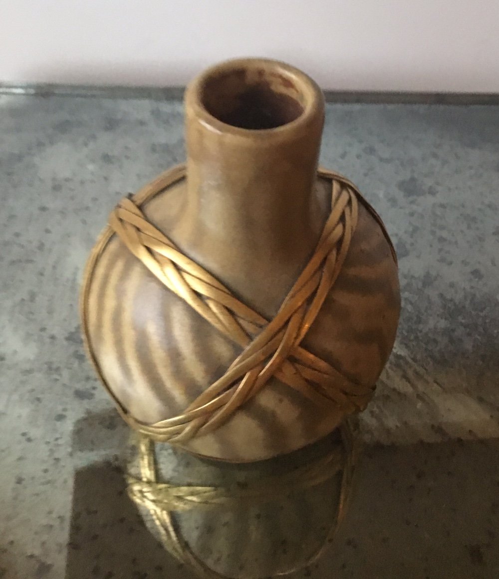 Miniature Circled Vase In Braided Golden Brass-photo-4